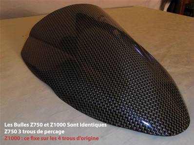 Saute vent / Bulle Moto (KAWASAKI Z1000 2003-06) Double Galbe (Finition: Carbone / Kevlar) (Réf:16A)