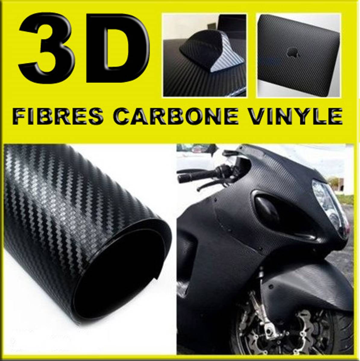 Carbone 3D, Covering, film adhésif Auto / Moto / Déco, Meuble à -50%